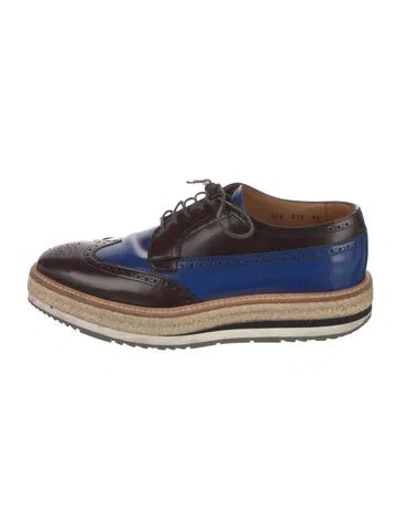Pre-owned Prada Leather Braided Accents Brogues In Blue