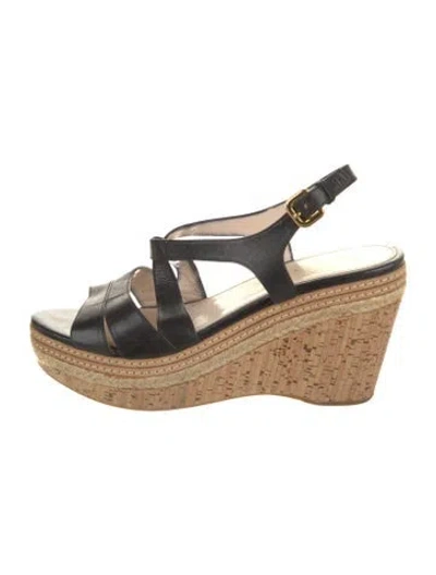 Pre-owned Prada Leather Braided Accents Espadrilles In Black