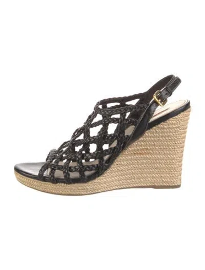 Pre-owned Prada Leather Braided Accents Espadrilles In Black
