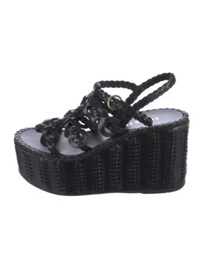 Pre-owned Prada Leather Braided Accents Espadrilles In Black