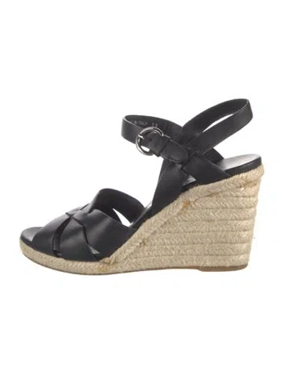 Pre-owned Prada Leather Braided Accents Espadrilles In Black