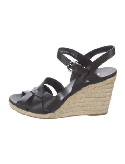 Pre-owned Prada Leather Braided Accents Espadrilles In Black