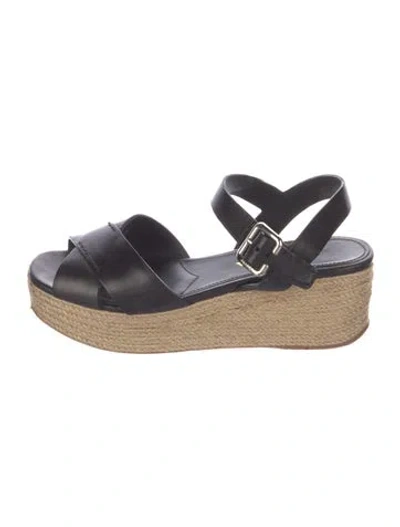 Pre-owned Prada Leather Braided Accents Espadrilles In Blue
