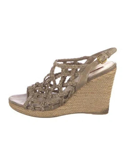 Pre-owned Prada Leather Braided Accents Espadrilles In Brown