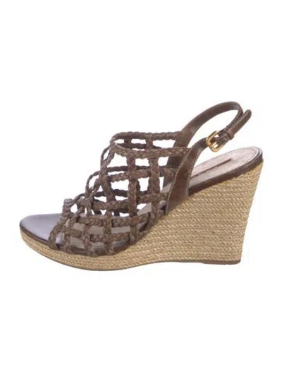 Pre-owned Prada Leather Braided Accents Espadrilles In Brown