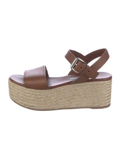 Pre-owned Prada Leather Braided Accents Espadrilles In Brown
