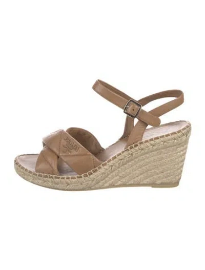 Pre-owned Prada Leather Braided Accents Espadrilles In Brown/neutrals