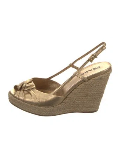 Pre-owned Prada Leather Braided Accents Espadrilles In Gold/metallic
