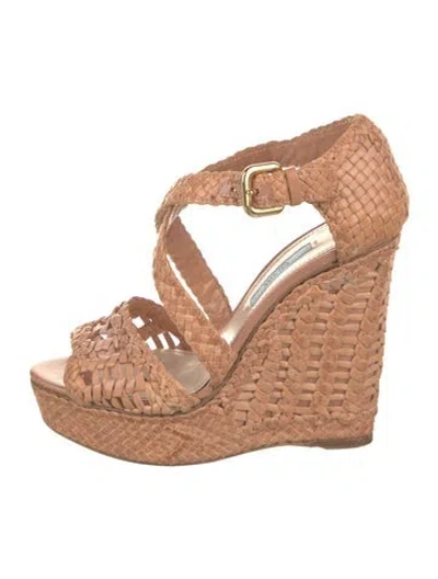 Pre-owned Prada Leather Braided Accents Espadrilles In Pink