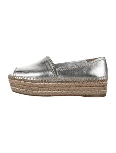 Pre-owned Prada Leather Braided Accents Espadrilles In Silver