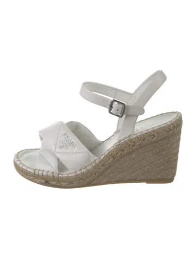 Pre-owned Prada Leather Braided Accents Espadrilles In White