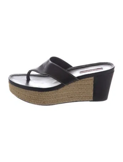 Pre-owned Prada Leather Braided Accents Flip Flops In Black