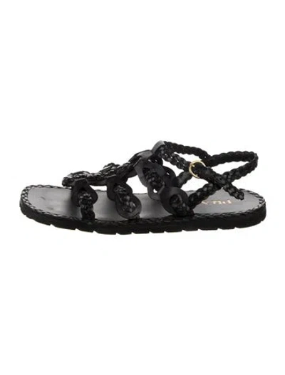 Pre-owned Prada Leather Braided Accents Gladiator Sandals In Black