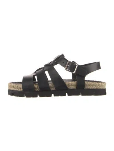 Pre-owned Prada Leather Braided Accents Gladiator Sandals In Black