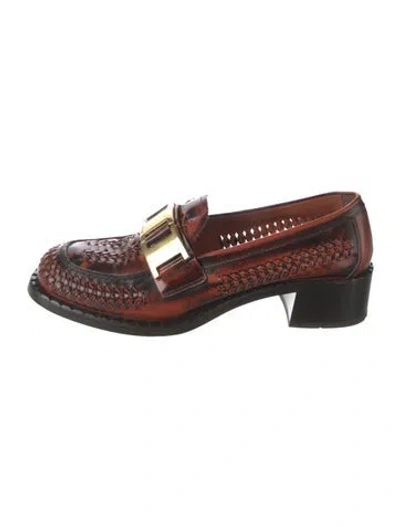 Pre-owned Prada Leather Braided Accents Loafers In Orange
