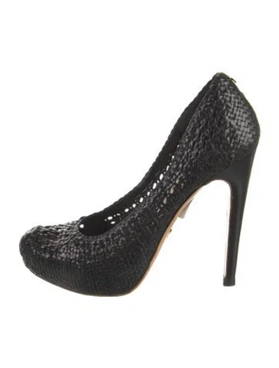 Pre-owned Prada Leather Braided Accents Pumps In Black