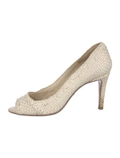 Pre-owned Prada Leather Braided Accents Pumps In Neutral