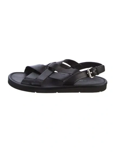 Pre-owned Prada Leather Braided Accents Sandals In Black