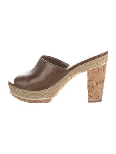 Pre-owned Prada Leather Braided Accents Slides In Brown