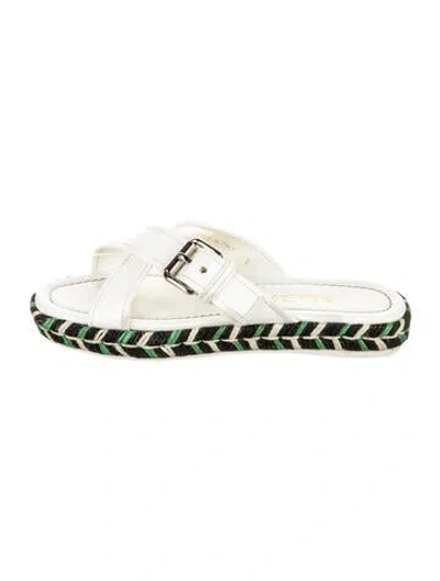 Pre-owned Prada Leather Braided Accents Slides In White