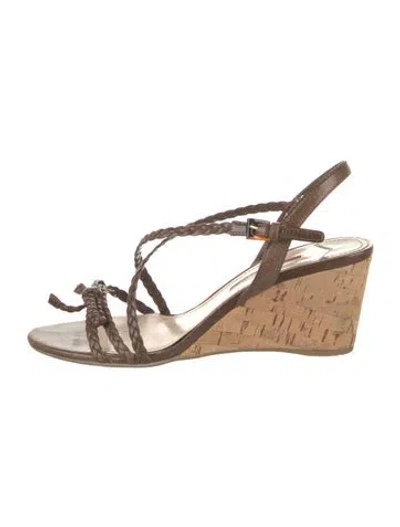 Pre-owned Prada Leather Braided Accents Slingback Sandals In Brown