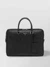 Prada Leather Briefcase With Detachable Strap And Top Handles In Black