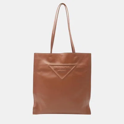 Pre-owned Prada Leather Brown Triangle Tote Bag