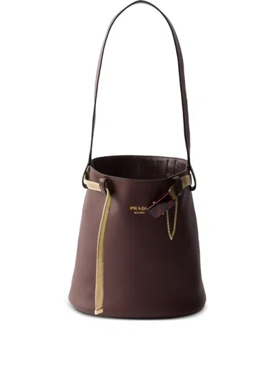 Prada Leather Bucket Bag In Brown