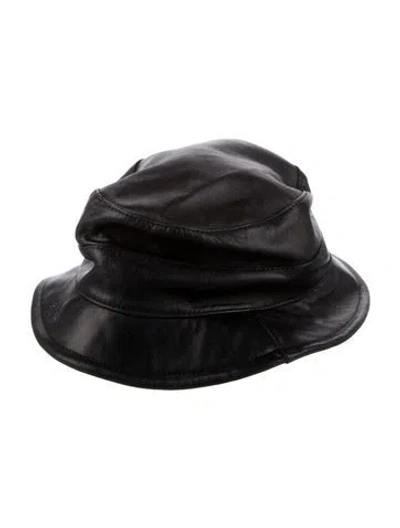 Pre-owned Prada Leather Bucket Hat In Black