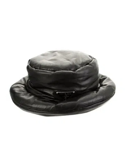 Pre-owned Prada Leather Bucket Hat In Black