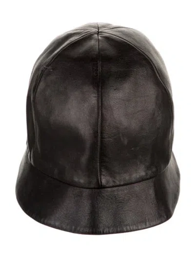 Pre-owned Prada Leather Bucket Hat In Black