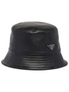 Prada Mens Black Brand-plaque Wide-brim Leather Bucket Hat In Black