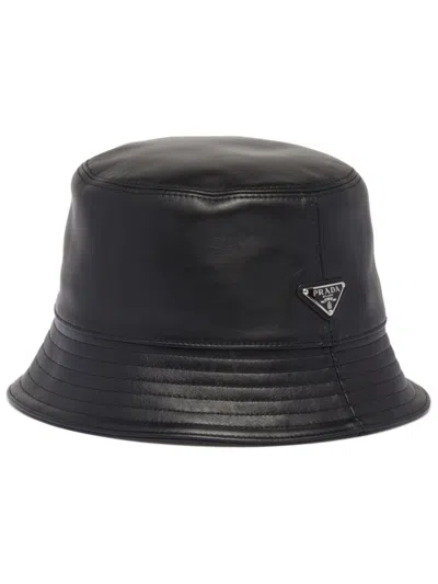 PRADA LEATHER BUCKET HAT
