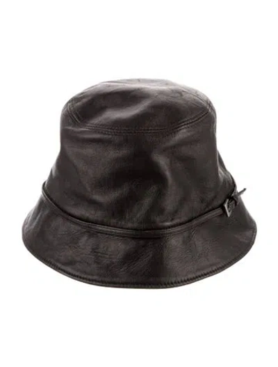 Pre-owned Prada Leather Bucket Hat In Brown