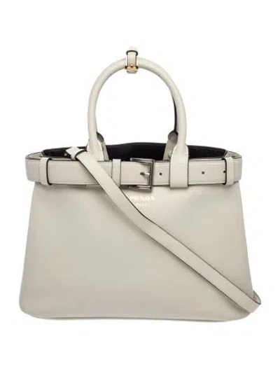 Pre-owned Prada Leather Buckle Bag W/bel Small In White