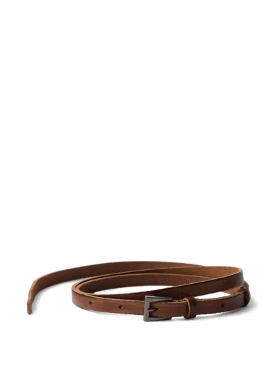 Prada Leather Buckle Belt In Brown