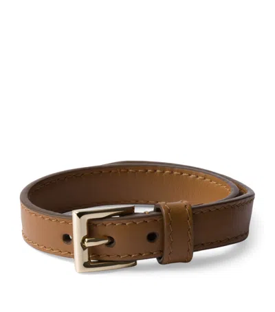 Prada Leather Buckle Bracelet In Brown