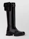Prada Leather Buckle Chunky Sole Knee-high Boots
