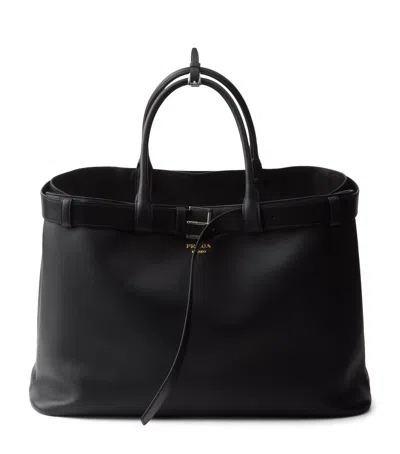 Prada Leather Buckle Tote Bag