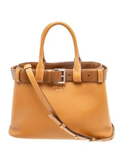 Pre-owned Prada Leather Buckle Tote Small In Brown