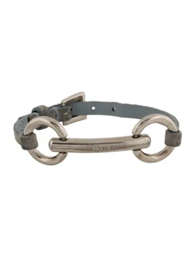 Pre-owned Prada Leather Buckle Wrap Bracelet In Blue