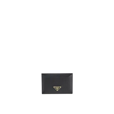 Prada Leather Cad Holder In Black