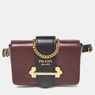 Prada Leather Cahier Convertible Belt Bag In Brown