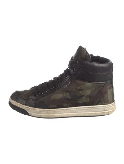 Pre-owned Prada Leather Camouflage Print Athletic Sneakers In Green