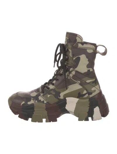 Pre-owned Prada Leather Camouflage Print Combat Boots In Green