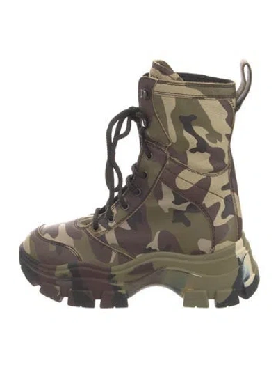 Pre-owned Prada Leather Camouflage Print Combat Boots In Green