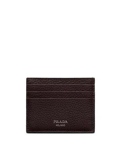 Prada Leather Card Case In Brown
