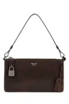 Prada Mini Rectangular Leather Pouch Handbag With Detachable Shoulder Strap In Brown