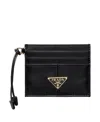 Prada Black Leather Card Holder With Triangle Logo