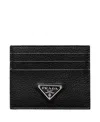 Prada Enamel Triangle-logo Cardholder In Black